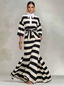 Women's Casual Vacation Striped Waist Tie Fishtail Maxi Dress ZMZ2450I4XT