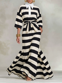 Women's Casual Vacation Striped Waist Tie Fishtail Maxi Dress ZMZ2450I4XT