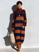Women's Vintage Color-block High-neck Long-sleeve Knit Dress ZMZ2838I4SWL