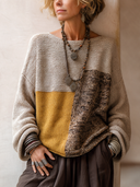 Women's Retro Color-Block Knit Pullover Sweater ZMZ2866I4SWL