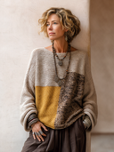 Women's Retro Color-Block Knit Pullover Sweater ZMZ2866I4SWL