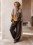 Women's Retro Color-Block Knit Pullover Sweater ZMZ2866I4SWL