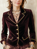 Women's Vintage Burgundy Velvet Slim-Fit Jacket ZMZ2860I8SWL