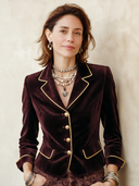 Women's Vintage Burgundy Velvet Slim-Fit Jacket ZMZ2860I8SWL
