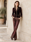 Women's Vintage Burgundy Velvet Slim-Fit Jacket ZMZ2860I8SWL
