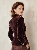 Women's Vintage Burgundy Velvet Slim-Fit Jacket ZMZ2860I8SWL