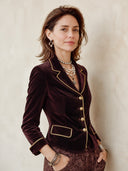 Women's Vintage Burgundy Velvet Slim-Fit Jacket ZMZ2860I8SWL