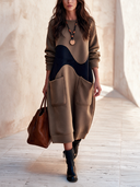 Women's Casual Brown Long-sleeve Sweatshirt-style Dress ZMZ2842I4SWL