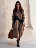 Women's Casual Brown Long-sleeve Sweatshirt-style Dress ZMZ2842I4SWL