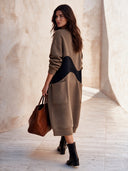 Women's Casual Brown Long-sleeve Sweatshirt-style Dress ZMZ2842I4SWL