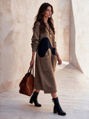 Women's Casual Brown Long-sleeve Sweatshirt-style Dress ZMZ2842I4SWL