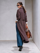 Women's Retro Casual Plaid Lapel Long Coat ZMZ2895I7XT