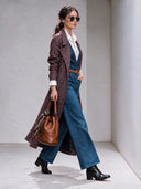 Women's Retro Casual Plaid Lapel Long Coat ZMZ2895I7XT