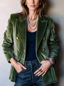 Women's Vintage Green Velvet Double-breasted Blazer ZMZ2881I6SWL
