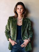 Women's Vintage Green Velvet Double-breasted Blazer ZMZ2881I6SWL