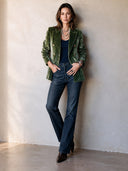 Women's Vintage Green Velvet Double-breasted Blazer ZMZ2881I6SWL