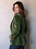 Women's Vintage Green Velvet Double-breasted Blazer ZMZ2881I6SWL