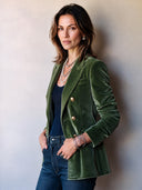 Women's Vintage Green Velvet Double-breasted Blazer ZMZ2881I6SWL