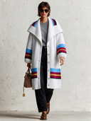 Women's Casual Loose Striped Trim Knit Mid-Length Cardigan Coat ZMZ2470I1XT