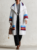 Women's Casual Loose Striped Trim Knit Mid-Length Cardigan Coat ZMZ2470I1XT