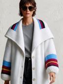 Women's Casual Loose Striped Trim Knit Mid-Length Cardigan Coat ZMZ2470I1XT