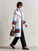 Women's Casual Loose Striped Trim Knit Mid-Length Cardigan Coat ZMZ2470I1XT