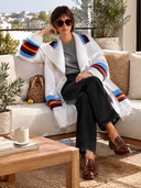 Women's Casual Loose Striped Trim Knit Mid-Length Cardigan Coat ZMZ2470I1XT