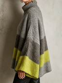 Women's Casual High-neck Loose Color-blocked Bell Sleeve Sweater ZMZ2449I0XT