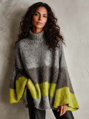 Women's Casual High-neck Loose Color-blocked Bell Sleeve Sweater ZMZ2449I0XT