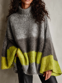 Women's Casual High-neck Loose Color-blocked Bell Sleeve Sweater ZMZ2449I0XT