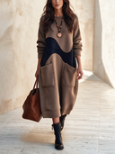 Women's Casual Brown Long-sleeve Sweatshirt-style Dress ZMZ2842I4SWL