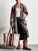 Women's Street Style Casual Striped Retro Turn-Down Collar Long Knitted Coat ZMZ2825I1XT