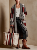 Women's Street Style Casual Striped Retro Turn-Down Collar Long Knitted Coat ZMZ2825I1XT