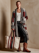 Women's Street Style Casual Striped Retro Turn-Down Collar Long Knitted Coat ZMZ2825I1XT
