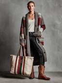 Women's Street Style Casual Striped Retro Turn-Down Collar Long Knitted Coat ZMZ2825I1XT