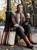 Women's Street Style Casual Striped Retro Turn-Down Collar Long Knitted Coat ZMZ2825I1XT