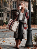 Women's Street Style Casual Striped Retro Turn-Down Collar Long Knitted Coat ZMZ2825I1XT