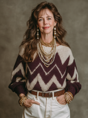 Women's Vintage-Style Casual Wave-Jacquard Crew-Neck Sweater ZMZ2869I0XT