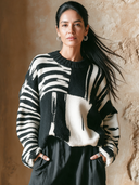 Women's Vintage Casual Loose-Fit Long-Sleeve Cotton-Blend Sweater With Asymmetrical Color-Blocking ZMZ2991I3ZJY