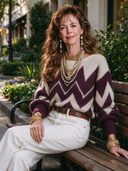 Women's Vintage-Style Casual Wave-Jacquard Crew-Neck Sweater ZMZ2869I0XT