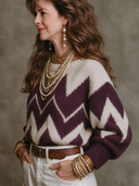 Women's Vintage-Style Casual Wave-Jacquard Crew-Neck Sweater ZMZ2869I0XT
