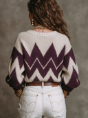Women's Vintage-Style Casual Wave-Jacquard Crew-Neck Sweater ZMZ2869I0XT