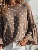 Women's French-style Elegant Polka-dot Sweater With A Round Neck And Flared Sleeves ZMZ2822I2ZYY