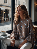 Women's French-style Elegant Polka-dot Sweater With A Round Neck And Flared Sleeves ZMZ2822I2ZYY