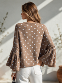 Women's French-style Elegant Polka-dot Sweater With A Round Neck And Flared Sleeves ZMZ2822I2ZYY
