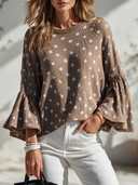 Women's French-style Elegant Polka-dot Sweater With A Round Neck And Flared Sleeves ZMZ2822I2ZYY