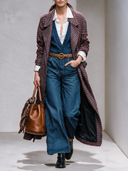 Women's Retro Casual Plaid Lapel Long Coat ZMZ2895I7XT