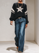 Women's French-style Relaxed Star Pattern Loose Sweater ZMZ2848I4XT