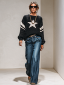 Women's French-style Relaxed Star Pattern Loose Sweater ZMZ2848I4XT