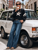 Women's French-style Relaxed Star Pattern Loose Sweater ZMZ2848I4XT
